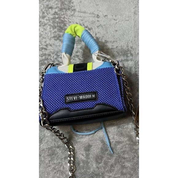 NWT STEVE MADDEN BDORAA mini FLAP TOP CROSSBODY BAG + Top Handle & Chain, Blue - Picture 3 of 5